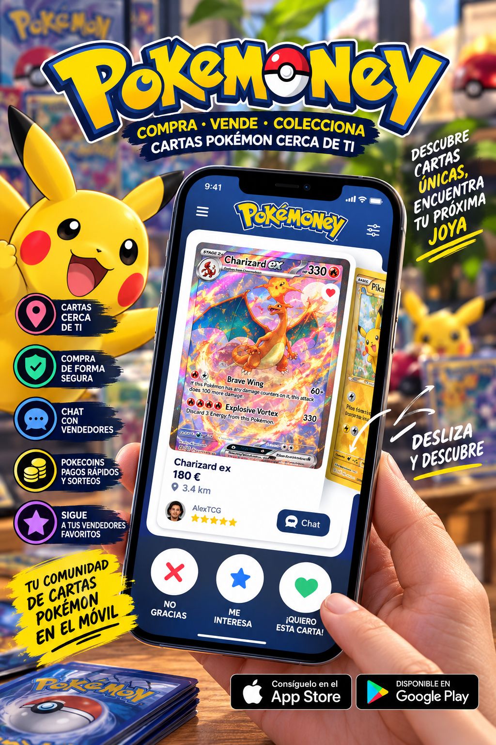 Póster de la app Pokemoney: compra, vende y colecciona cartas cerca de ti